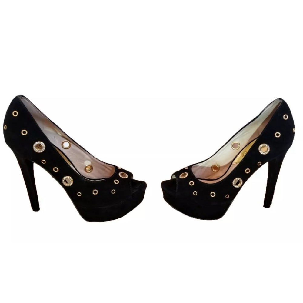Michael Kors Women's Delilah Peep Toe Tall High Heels Platforms Stilettos SZ 8.5 - Picture 1 of 11